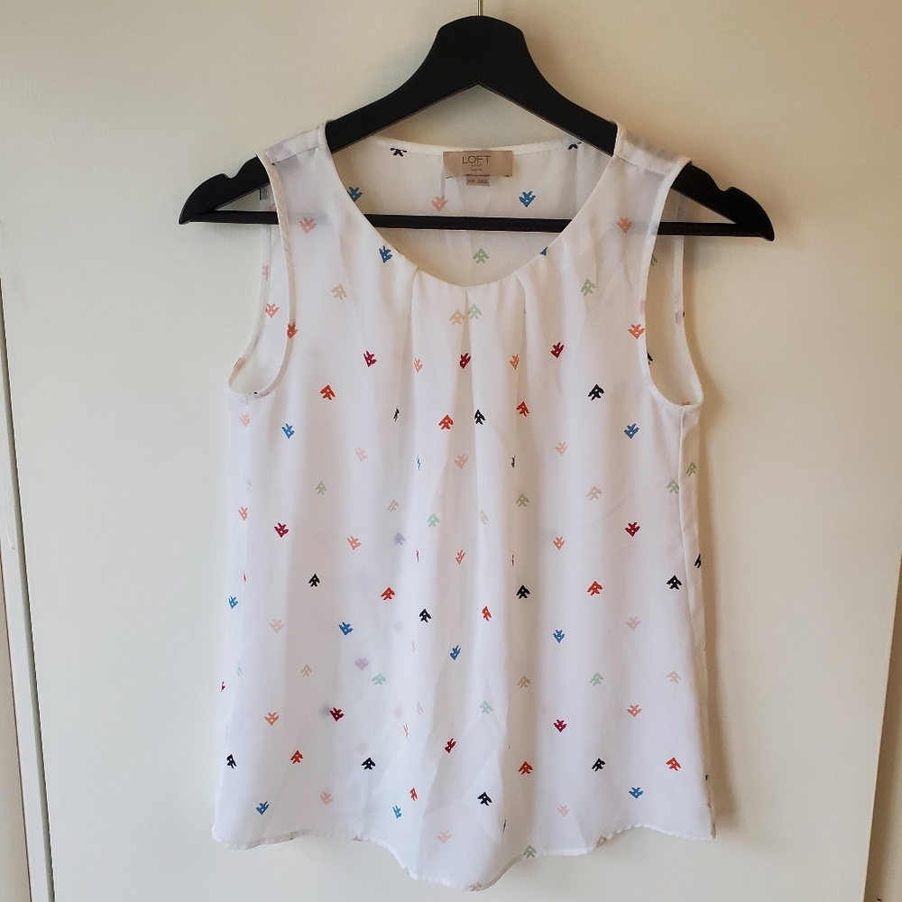 LOFT Outlet White Sleeveless Blouse with Colorful Pattern - Size XXS petite